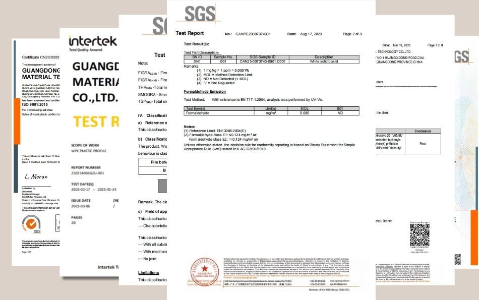 international quality certificates of wpc panels